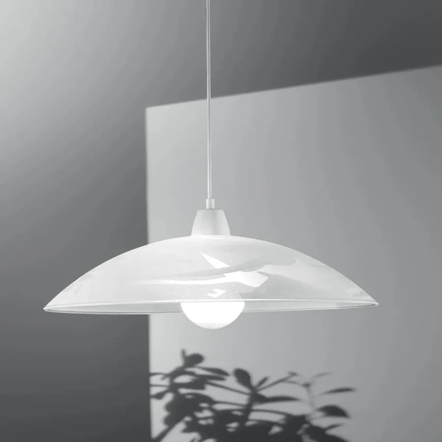 Lampada sospesa 48x120 cm in vetro curvato bianco