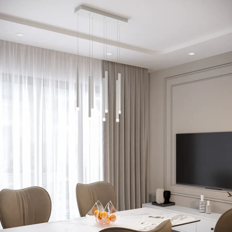 Lampada sospesa 57x200h cm multipla in metallo bianco opaco - Aretha