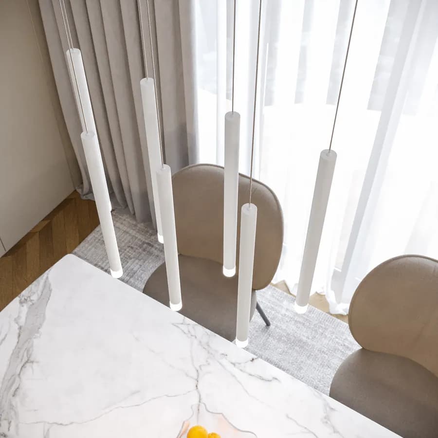 Lampada sospesa 57x200h cm multipla in metallo bianco opaco - Aretha