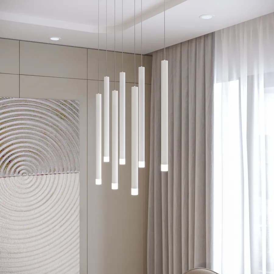Lampada sospesa 57x200h cm multipla in metallo bianco opaco - Aretha