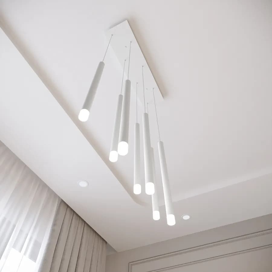 Lampada sospesa 57x200h cm multipla in metallo bianco opaco - Aretha