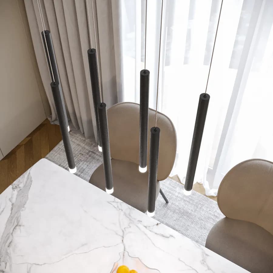 Lampada sospesa 57x200h cm multipla in metallo nero opaco - Aretha