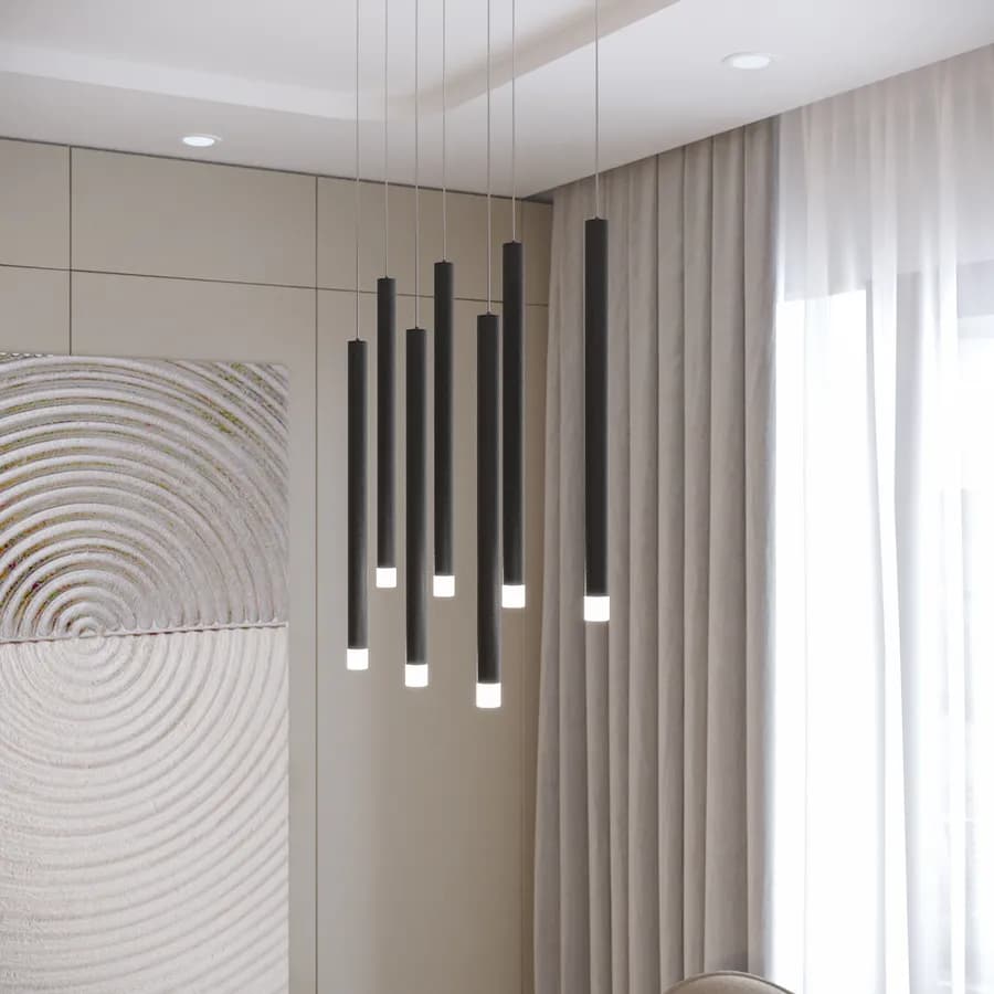 Lampada sospesa 57x200h cm multipla in metallo nero opaco - Aretha