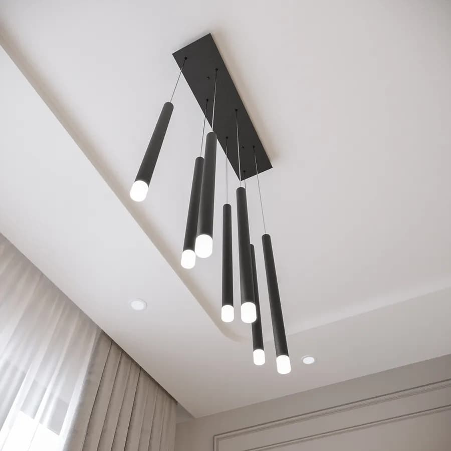 Lampada sospesa 57x200h cm multipla in metallo nero opaco - Aretha