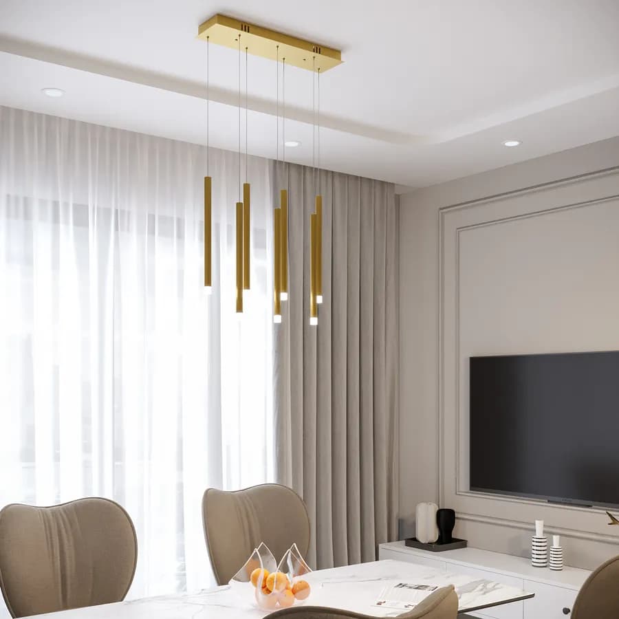 Lampada sospesa 57x200h cm multipla in metallo oro spazzolato - Aretha
