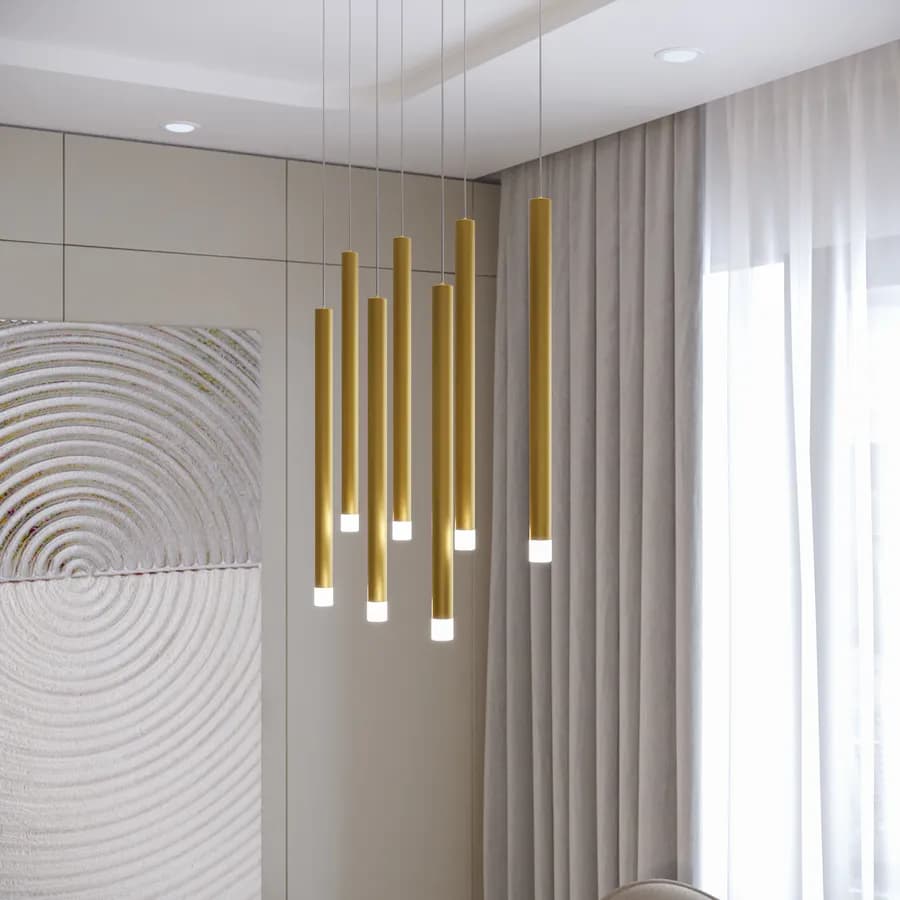 Lampada sospesa 57x200h cm multipla in metallo oro spazzolato - Aretha