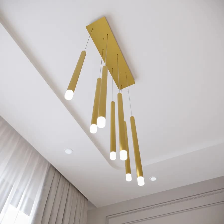 Lampada sospesa 57x200h cm multipla in metallo oro spazzolato - Aretha