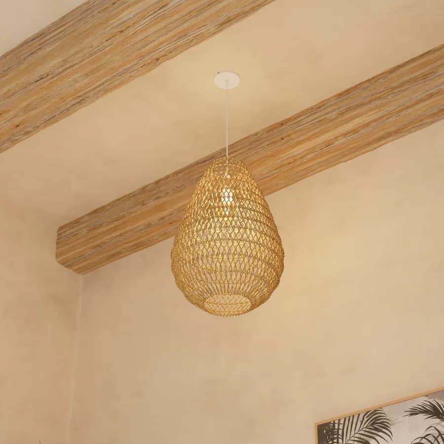 Lampada sospesa a goccia 38 cm intrecciata in corda beige - Enrika
