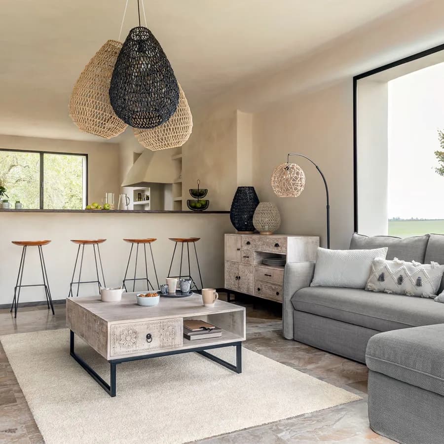 Lampada sospesa a goccia 38 cm intrecciata in corda beige - Enrika