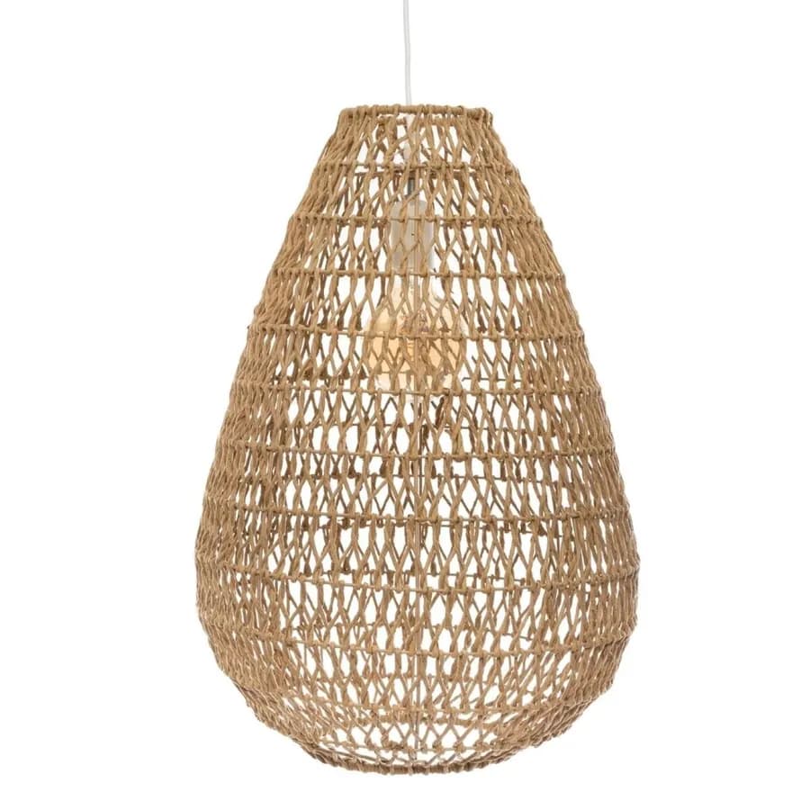 Lampada sospesa a goccia 38 cm intrecciata in corda beige - Enrika