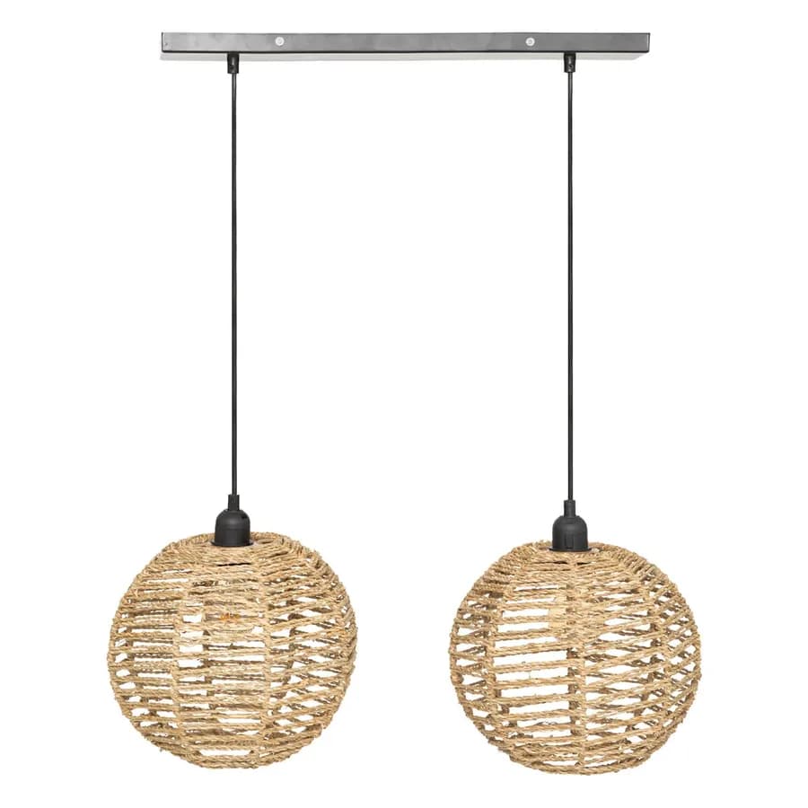 Lampada sospesa doppio paralume 26 cm intrecciata in rattan naturale