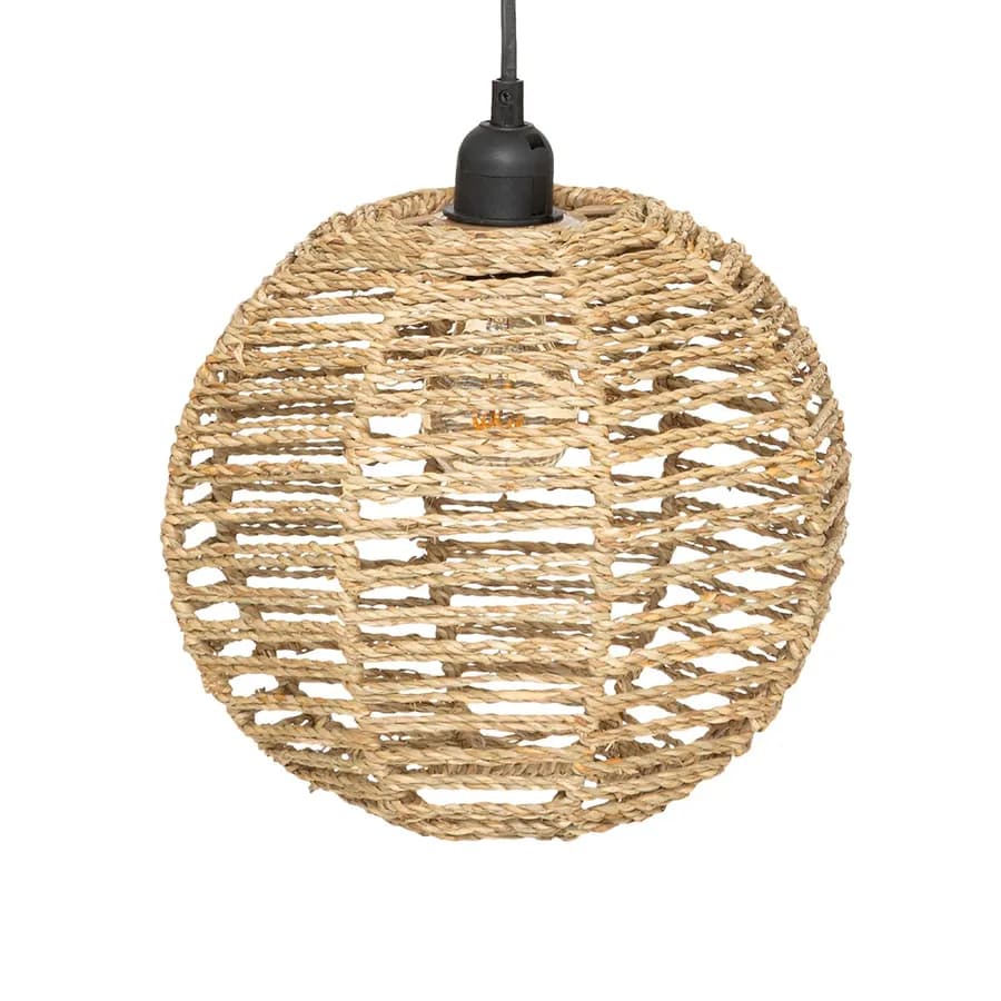 Lampada sospesa doppio paralume 26 cm intrecciata in rattan naturale