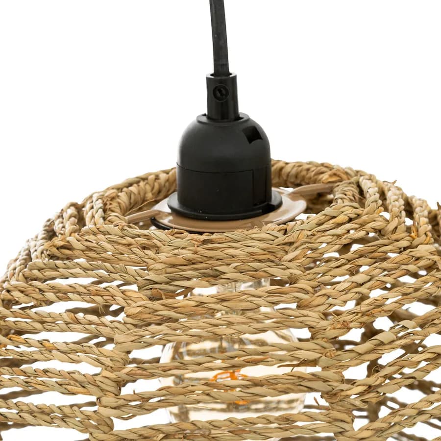 Lampada sospesa doppio paralume 26 cm intrecciata in rattan naturale