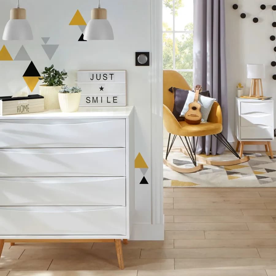 Lampada sospesa rotonda 15 cm in metallo bianco e legno