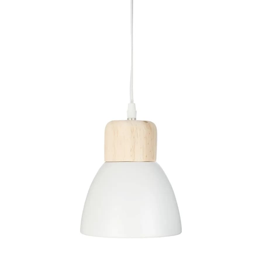 Lampada sospesa rotonda 15 cm in metallo bianco e legno
