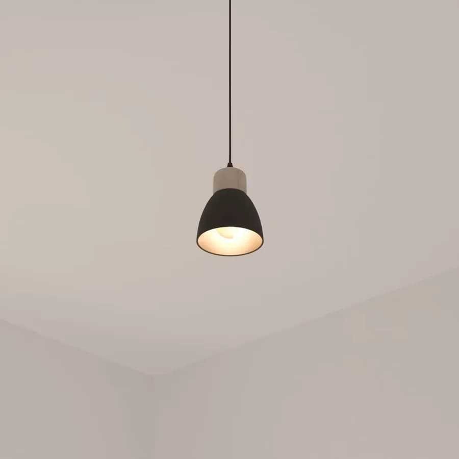 Lampada sospesa rotonda 15 cm in metallo nero e legno