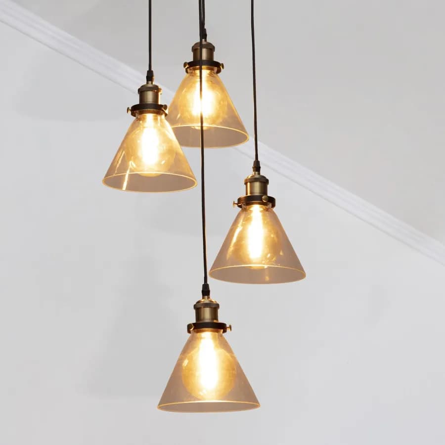Lampada sospesa rotonda 25 cm in metallo e vetro con 4 punti luce