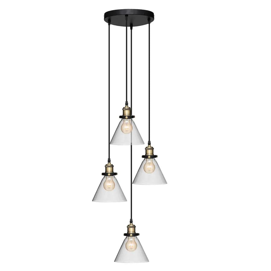 Lampada sospesa rotonda 25 cm in metallo e vetro con 4 punti luce