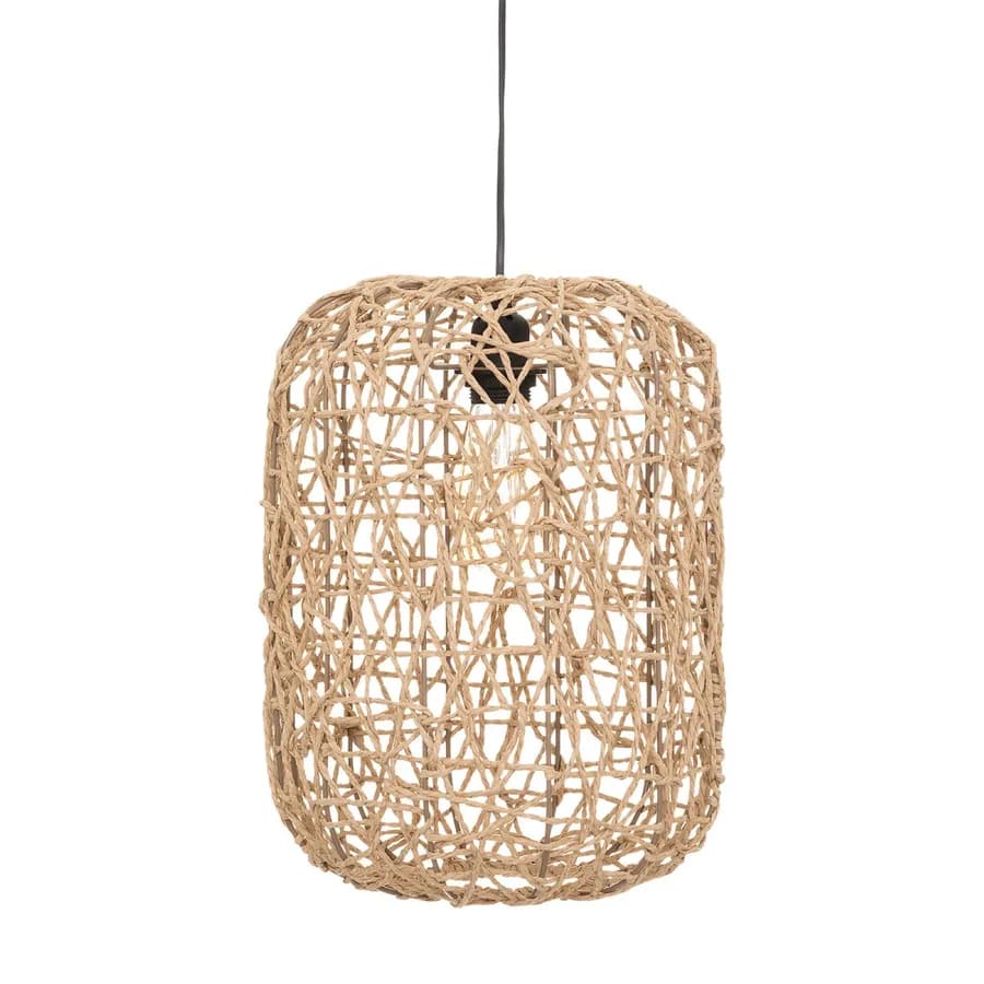 Lampada sospesa rotonda 28 cm intrecciata in corda beige