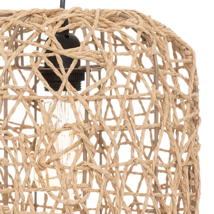 Lampada sospesa rotonda 28 cm intrecciata in corda beige