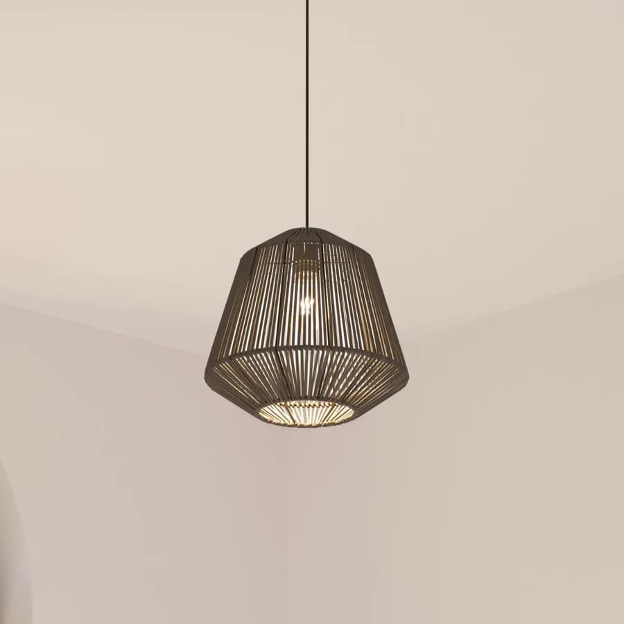 Lampada sospesa rotonda 29 cm nero in corda intrecciata - Margot
