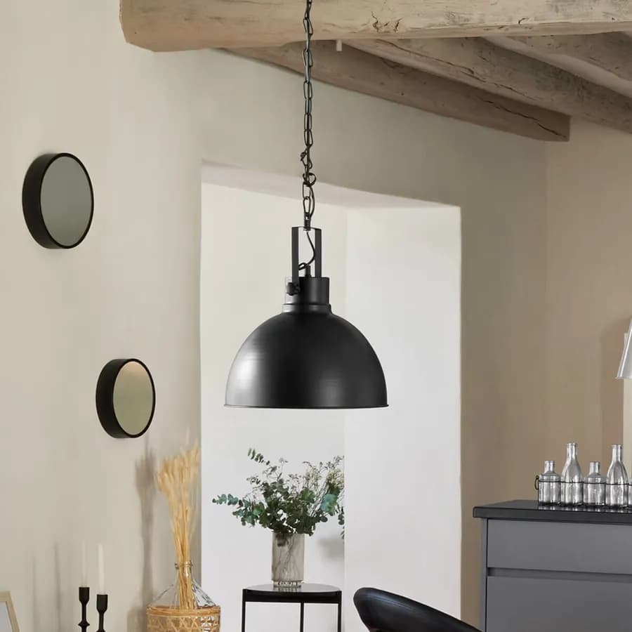 Lampada sospesa rotonda 30 cm in metallo nero