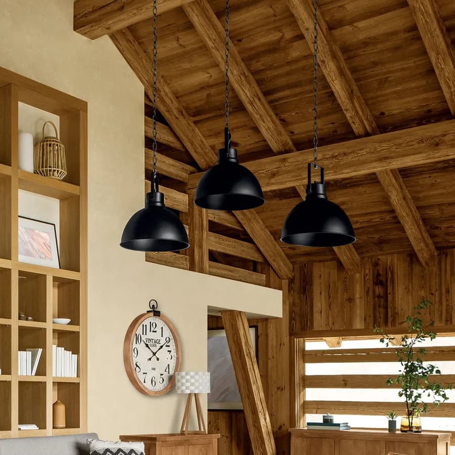 Lampada sospesa rotonda 30 cm in metallo nero