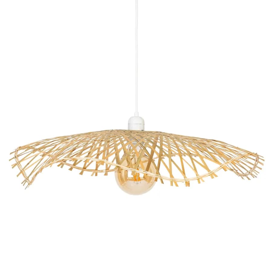 Lampada sospesa rotonda 58 cm in bambù naturale e acciaio