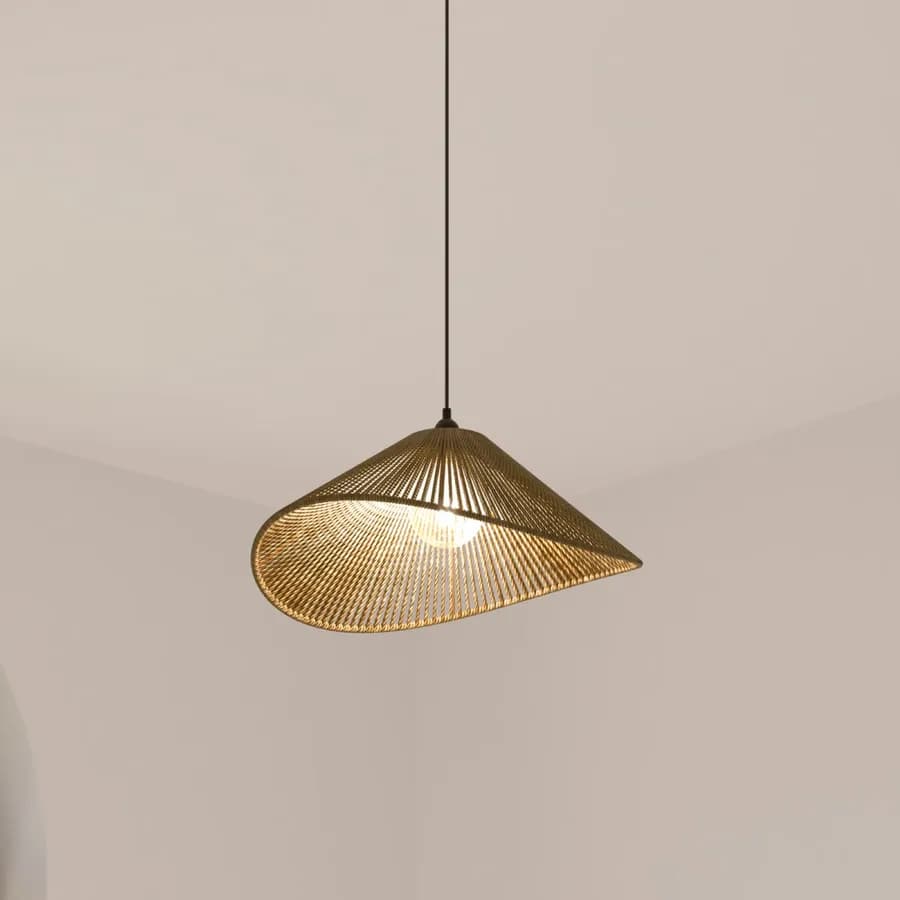 Lampada sospesa rotonda 58 cm intreccio in corda naturale