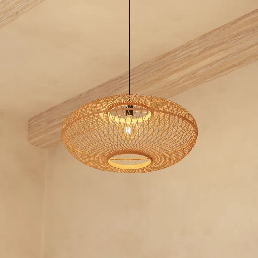 Lampada sospesa rotonda 60 cm in legno di bambù naturale
