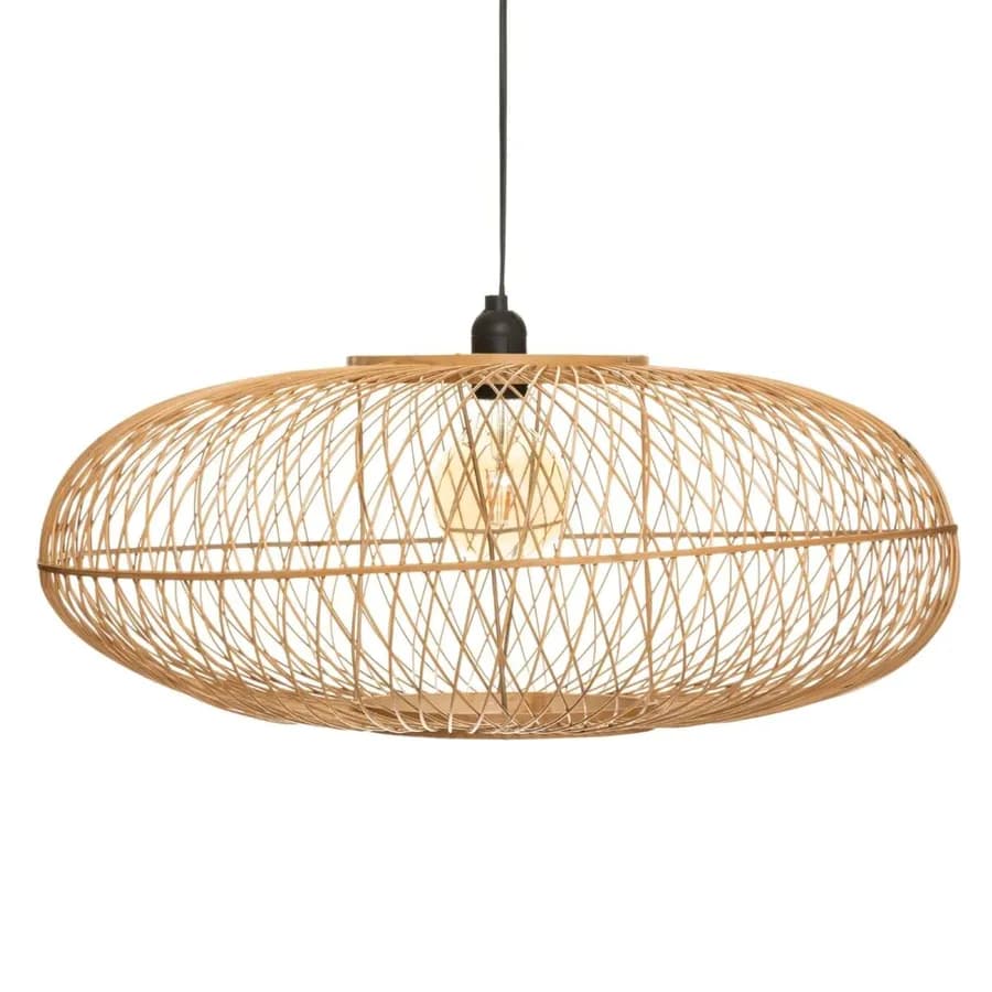 Lampada sospesa rotonda 60 cm in legno di bambù naturale