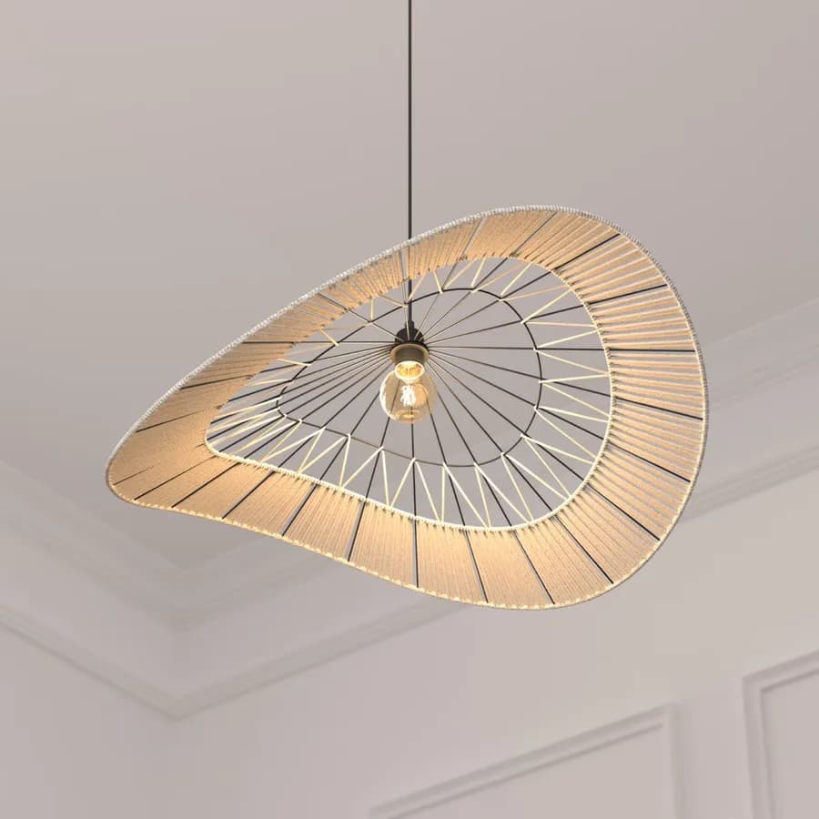 Lampada sospesa rotonda 75 cm in corda naturale e metallo nero