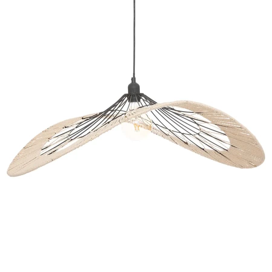 Lampada sospesa rotonda 75 cm in corda naturale e metallo nero