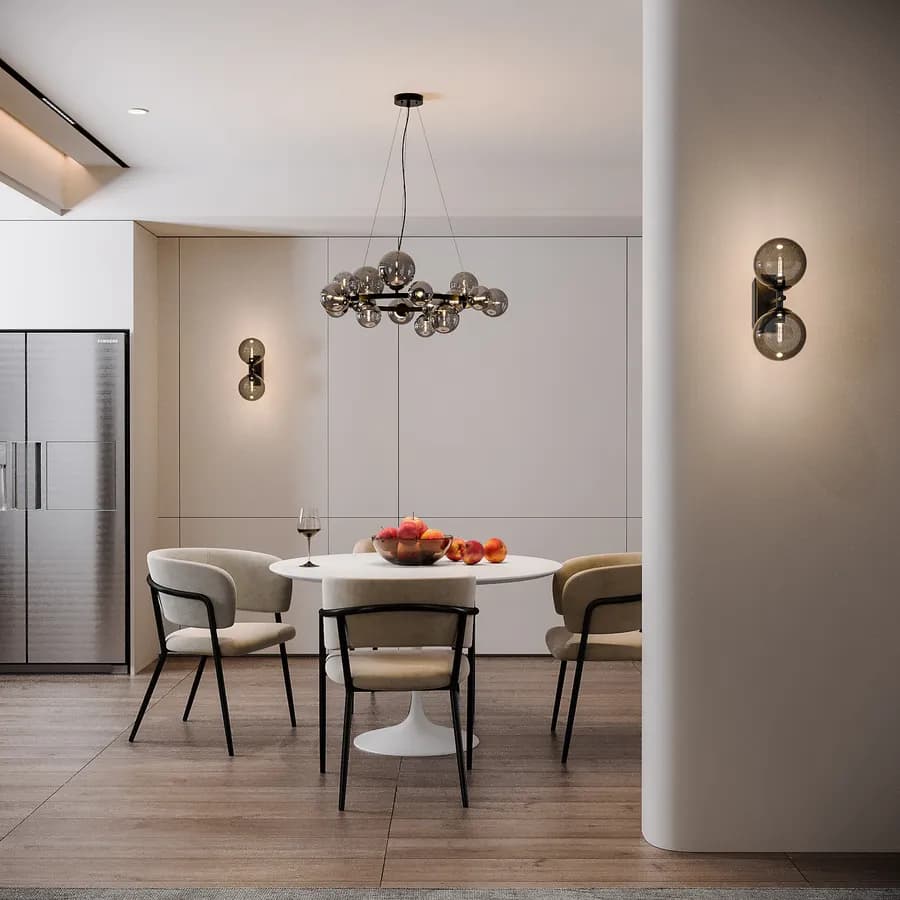 Lampada sospesa rotonda 82 cm in metallo nero con diffusori in vetro fumè
