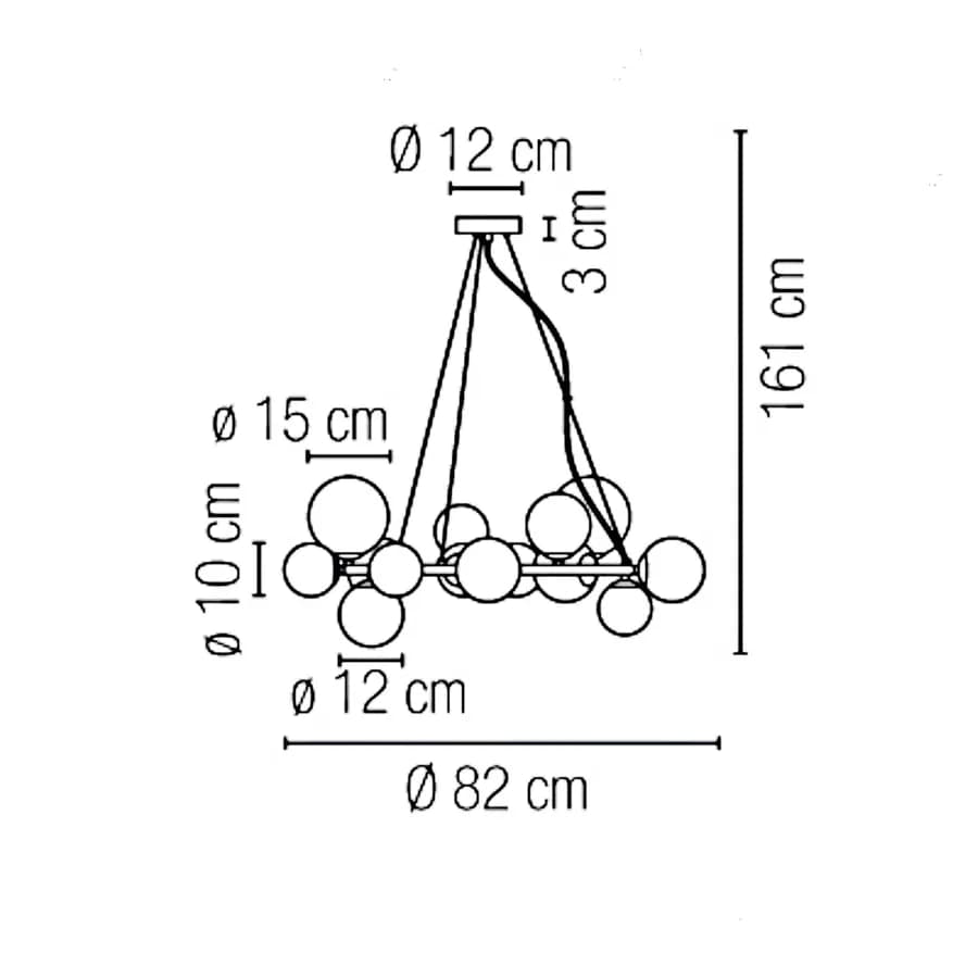 Lampada sospesa rotonda 82 cm in metallo nero con diffusori in vetro fumè