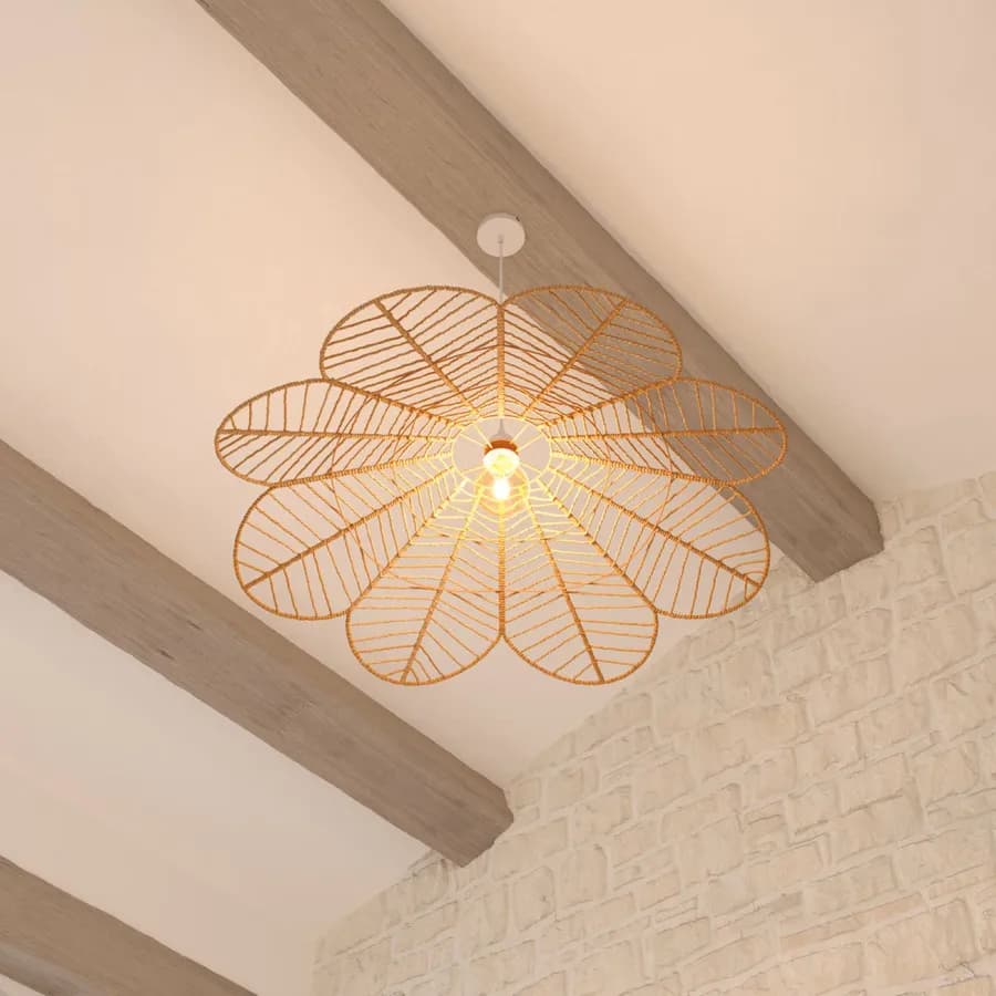 Lampada sospesa rotonda 98 cm a fiore intreccio in corda