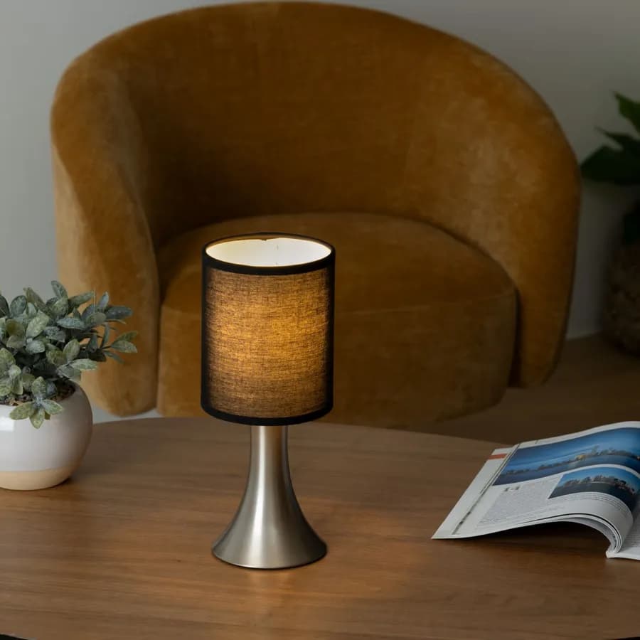 Lampada touch 28h cm in metallo e paralume nero