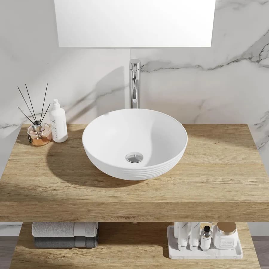 Lavabo appoggio con scanalature 38cm ceramica ultraslim bianco opaco