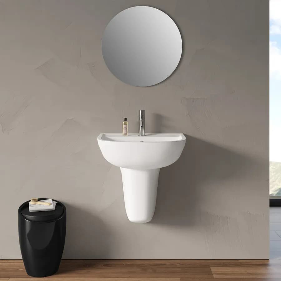 Lavabo arredo bagno con semicolonna 54,5 cm ceramica bianca - Miraj