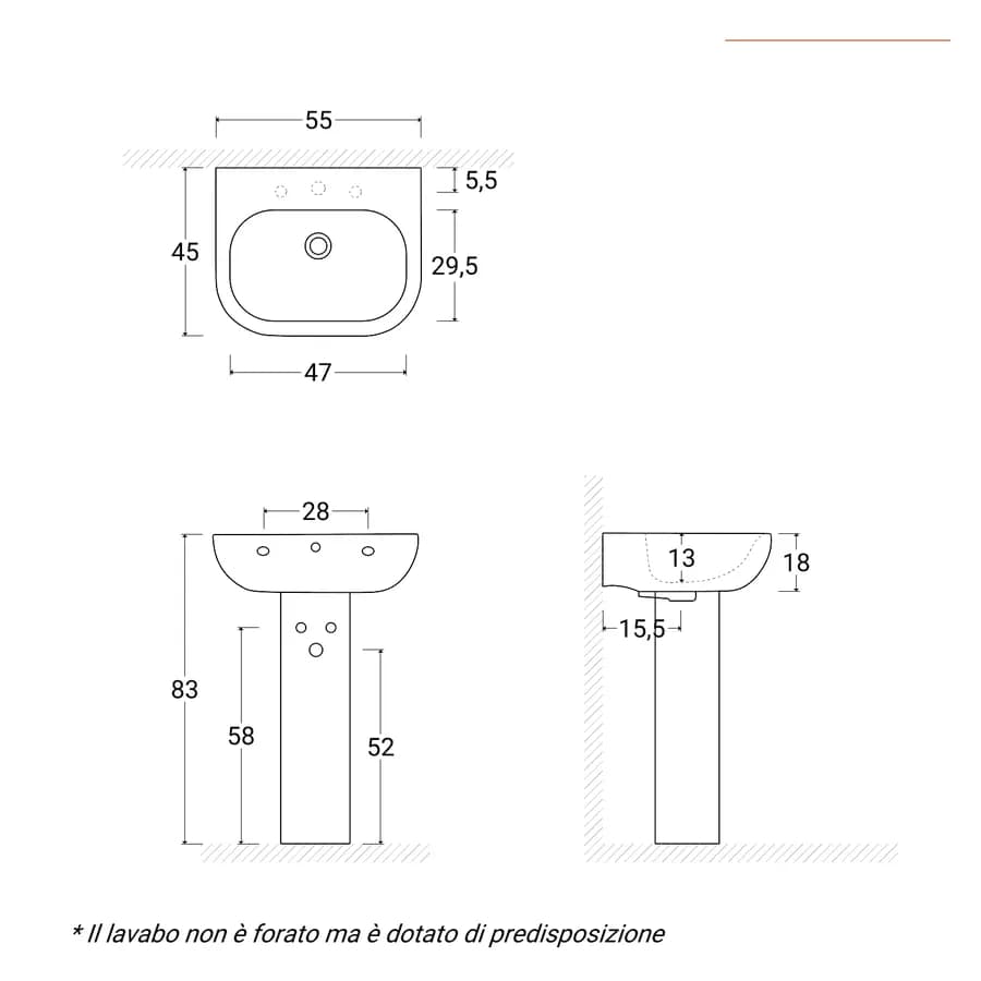 Lavabo in ceramica con colonna 55 cm bianco - Ligor