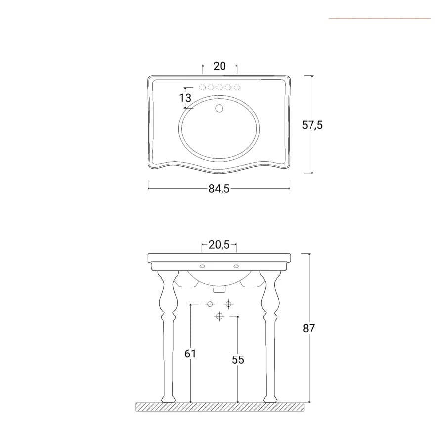 Lavabo-consolle da appoggio 84,5x57,5 cm in ceramica bianco alpino - Fanit