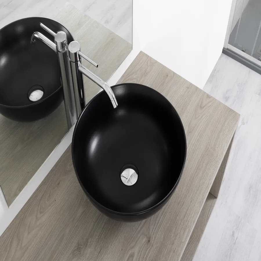 Lavabo d' appoggio tondo 40 cm in ceramica nero opaco - Cloe
