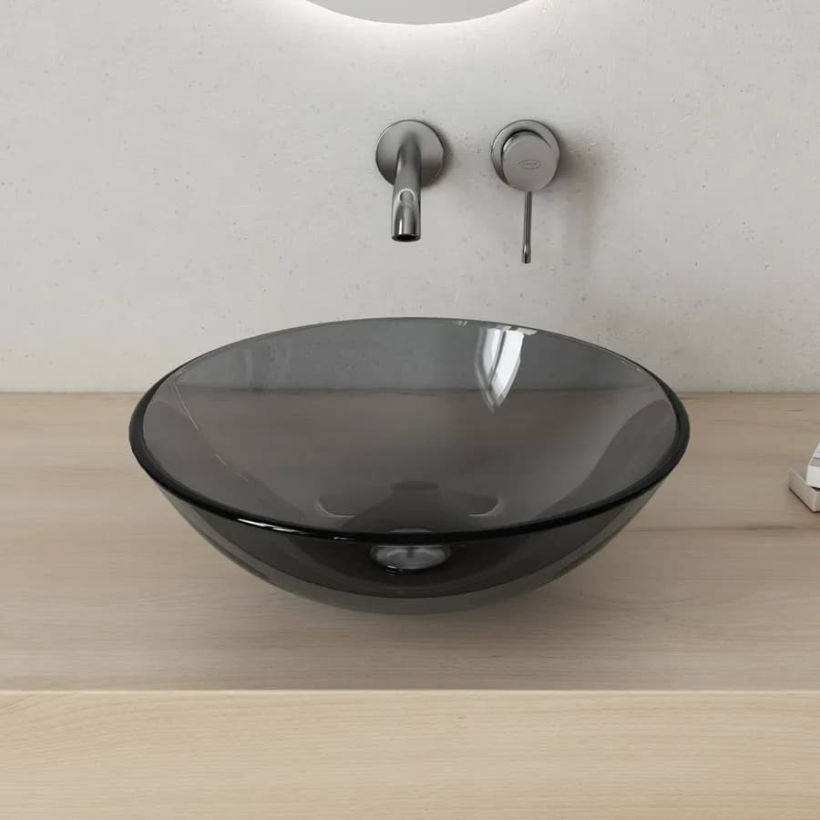 Lavabo da appoggio Ø 39 cm in vetro antracite - Esme