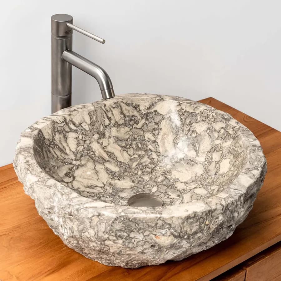 Lavabo da appoggio 40-50 cm in marmo martellato grigio chiaro - Artizan