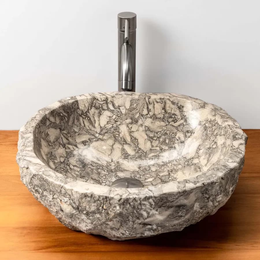 Lavabo da appoggio 40-50 cm in marmo martellato grigio chiaro - Artizan