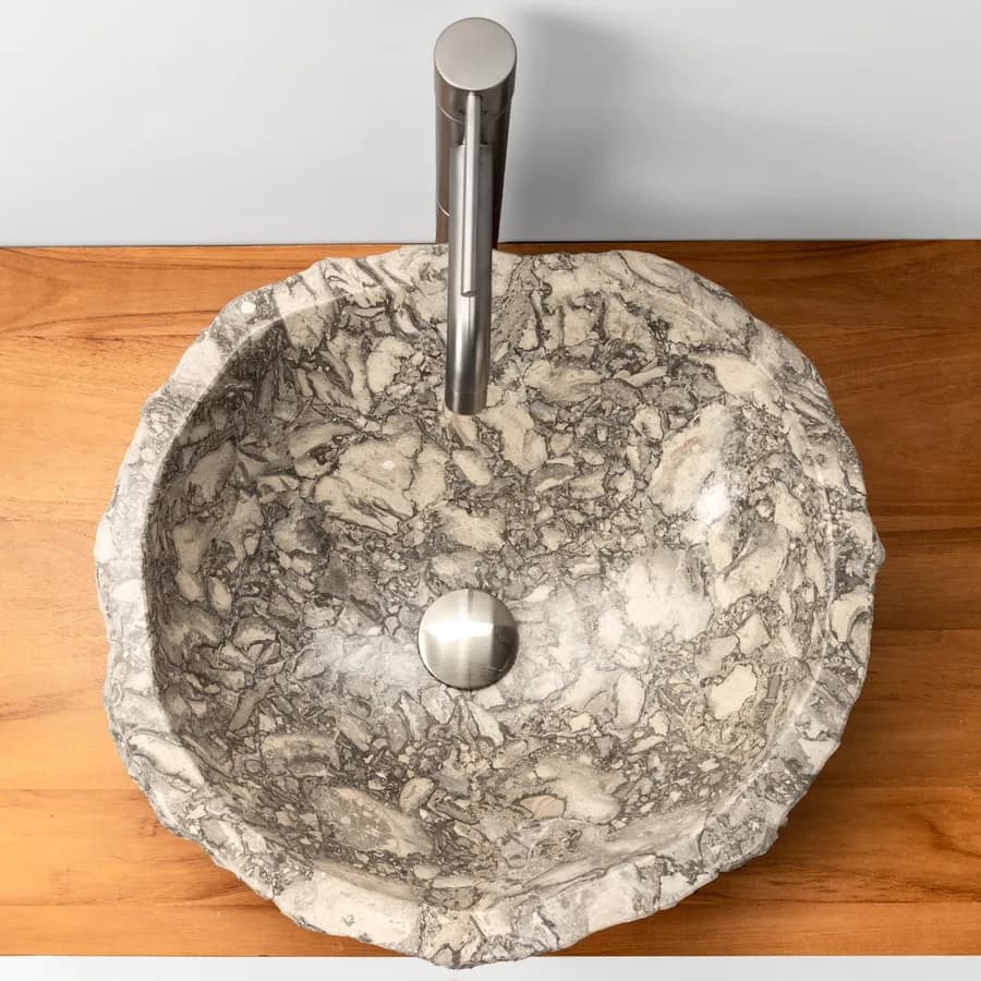Lavabo da appoggio 40-50 cm in marmo martellato grigio chiaro - Artizan