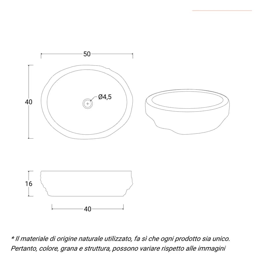 Lavabo da appoggio 40-50 cm in marmo martellato grigio chiaro - Artizan