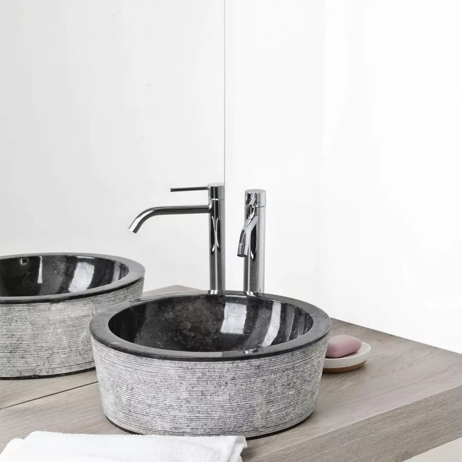 Lavabo da appoggio 40 cm in marmo nero e grigio - Artizan