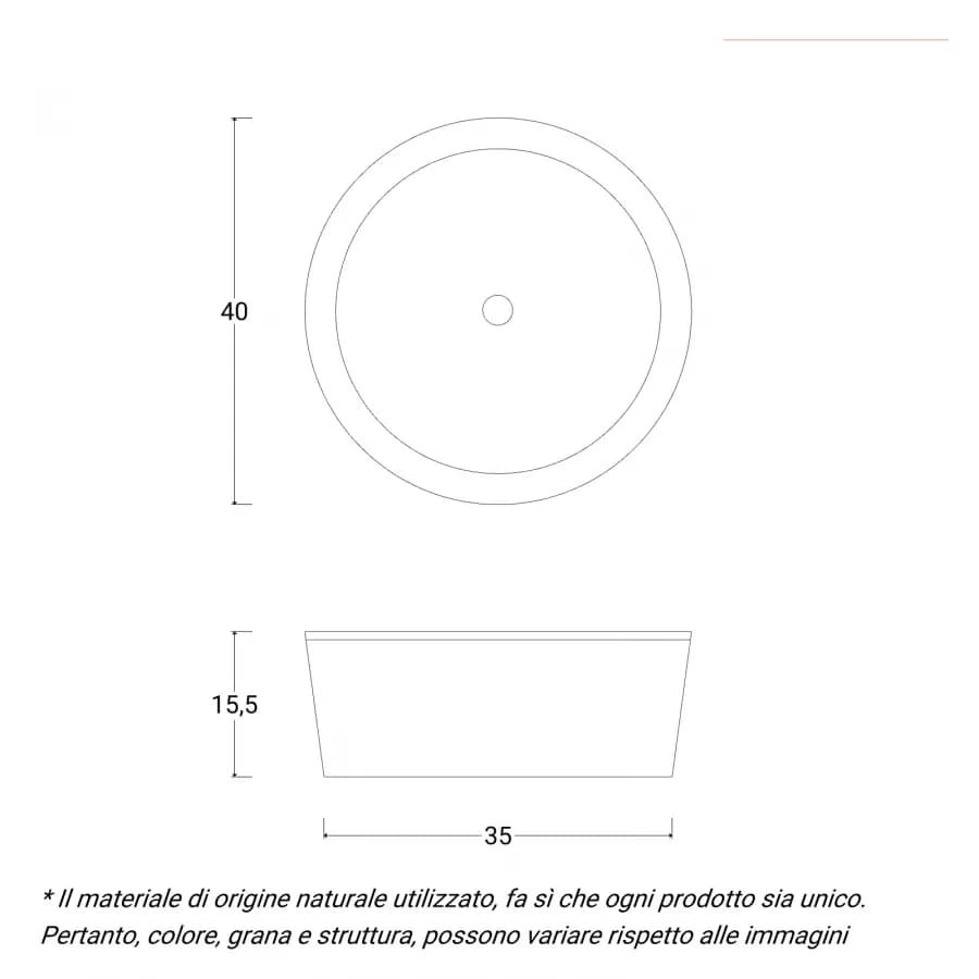 Lavabo da appoggio 40 cm in marmo nero e grigio - Artizan