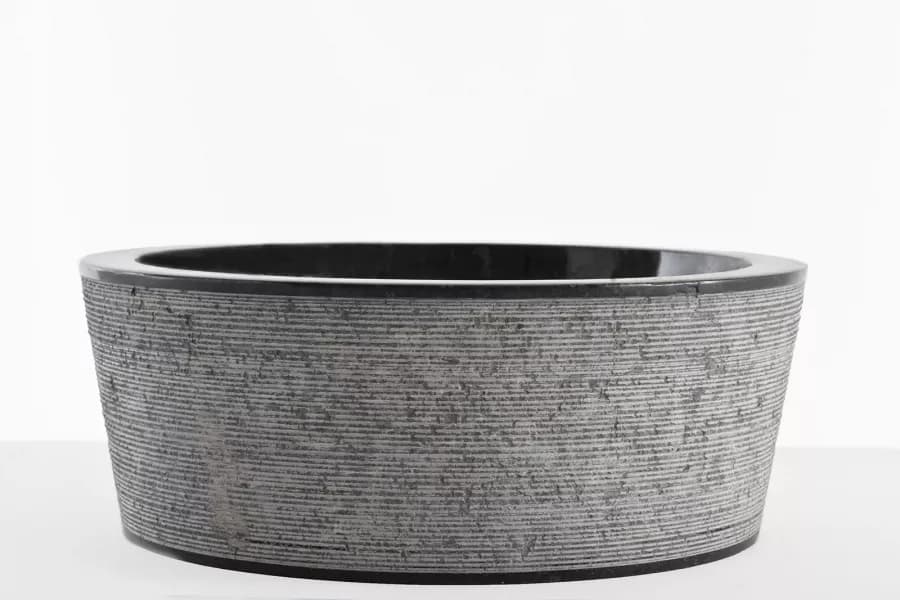 Lavabo da appoggio 40 cm in marmo nero e grigio - Artizan